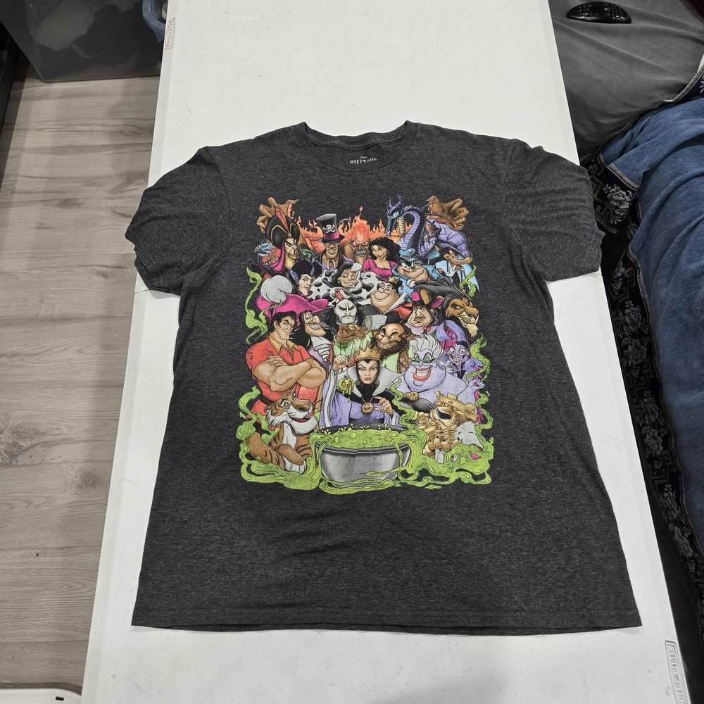 Disney Charcoal Short Sleeve Tee with Colorful Villains Montage